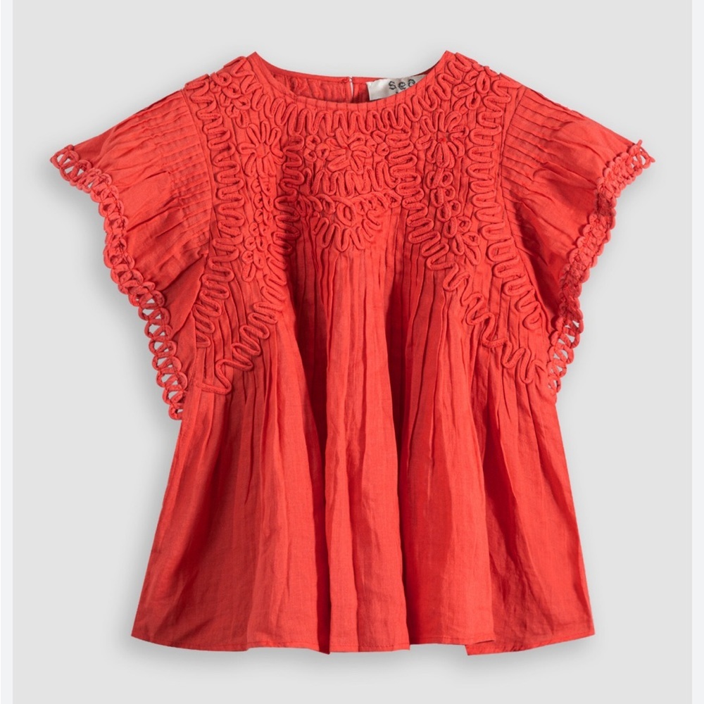 Sea New York Frida Woven Flutter Sleeve Top | S Medium